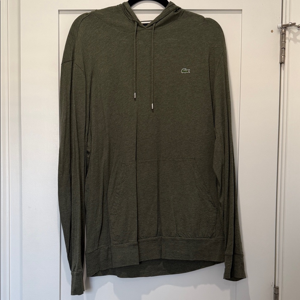 Lacoste Olive Hoodie Pullover with Subtle Croc Logo